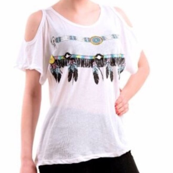 Wildfox Tops - WILDFOX | White Boho Print Cold Shoulder Top - E75